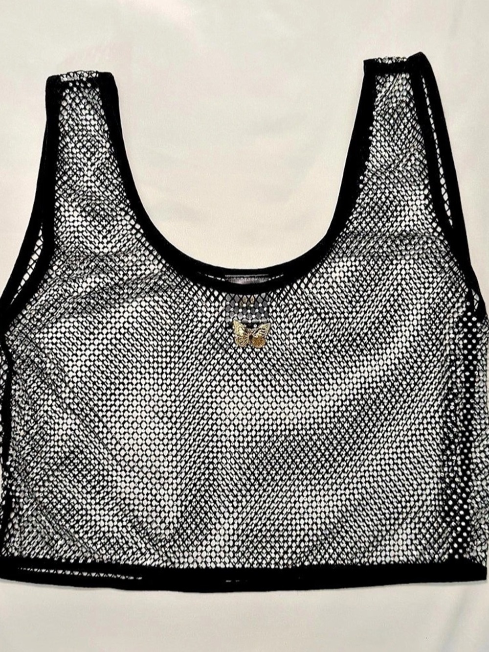 Mariah Carey Butterfly 25th Anniversary Rhinestone Mesh Tank Black & Silver